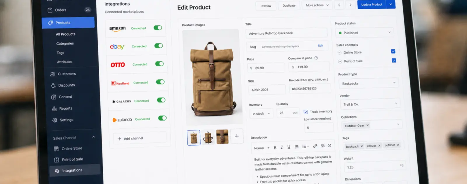 Produkt- und Marketplace-Daten werden in einem Online-Shop verwaltet